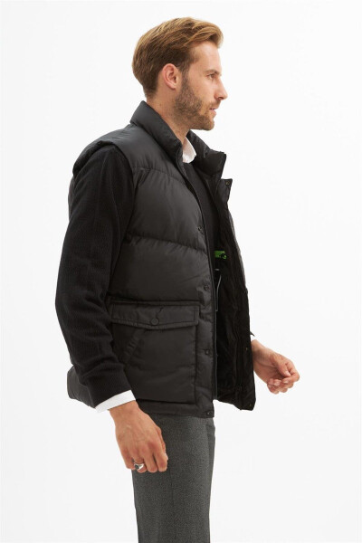 Black Men's Puffy Vest with Pocket Details - 6