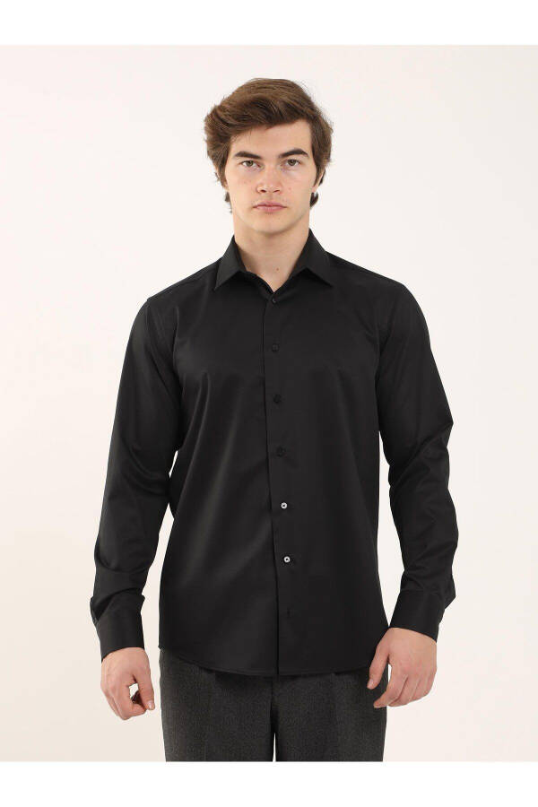 Black Men's Regular Fit Classic Collar Long Sleeve Shirt - 103139 - 11