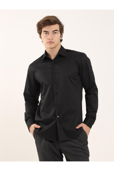 Black Men's Regular Fit Classic Collar Long Sleeve Shirt - 103139 - 12