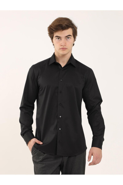 Black Men's Regular Fit Classic Collar Long Sleeve Shirt - 103139 - 13