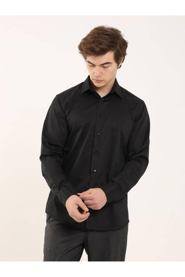 Black Men's Regular Fit Classic Collar Long Sleeve Shirt - 103139 - 14