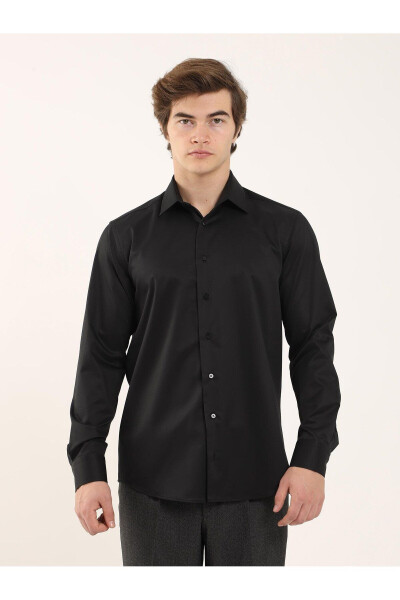 Black Men's Regular Fit Classic Collar Long Sleeve Shirt - 103139 - 6