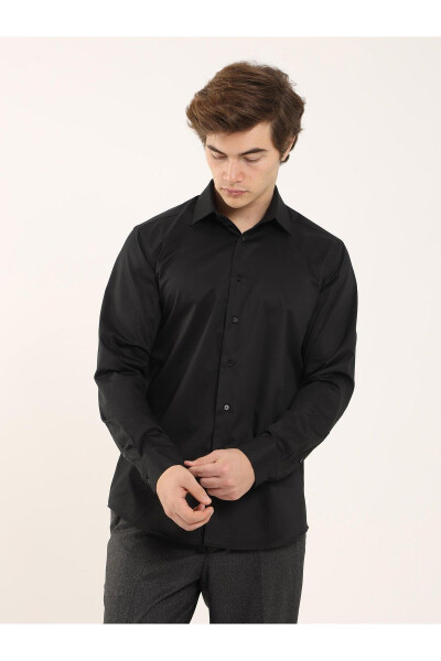 Black Men's Regular Fit Classic Collar Long Sleeve Shirt - 103139 - 3