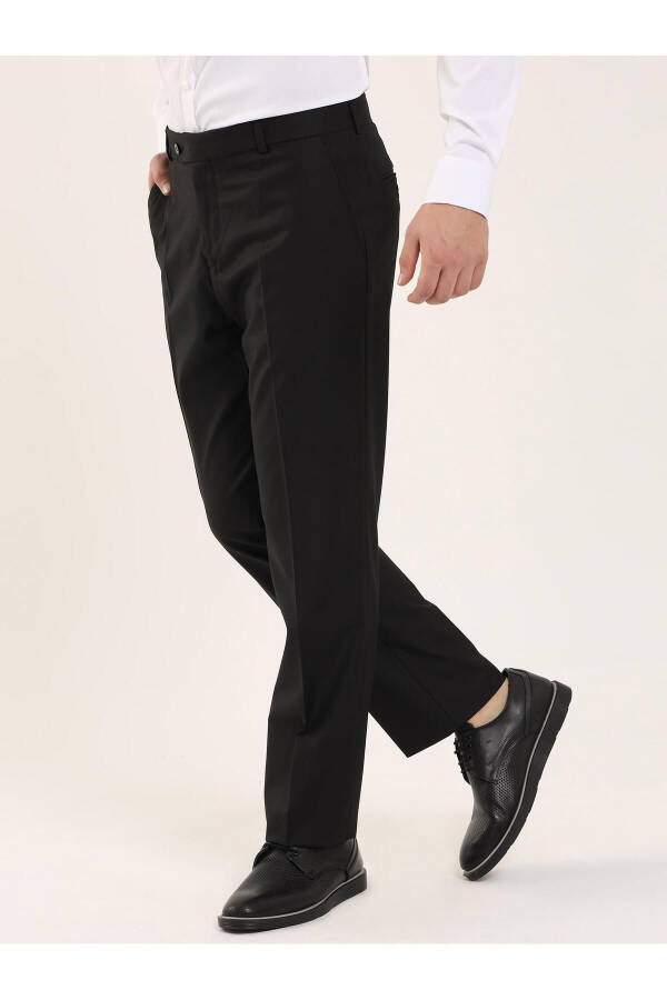 Black Men's Regular Fit Plain Classic Trousers - 96875 - 13