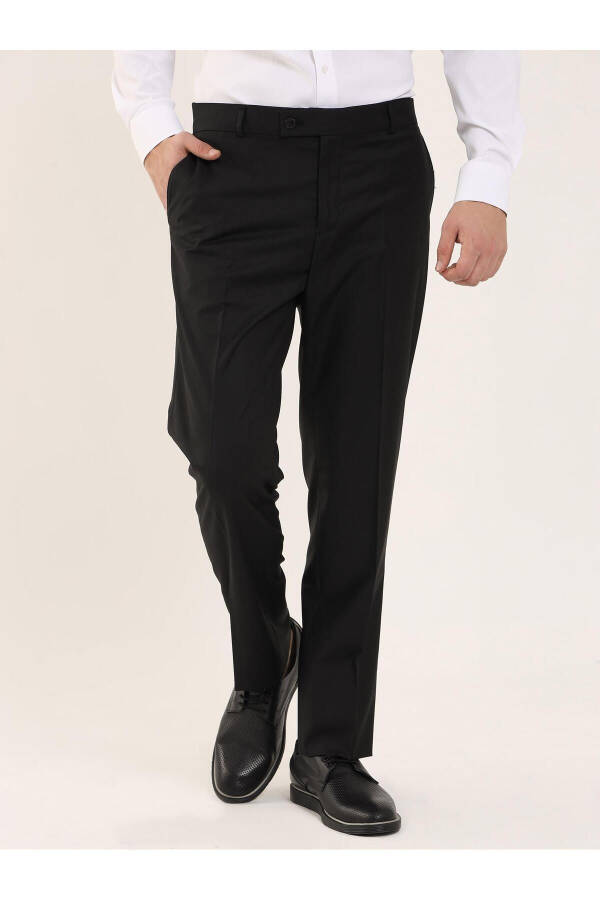 Black Men's Regular Fit Plain Classic Trousers - 96875 - 14