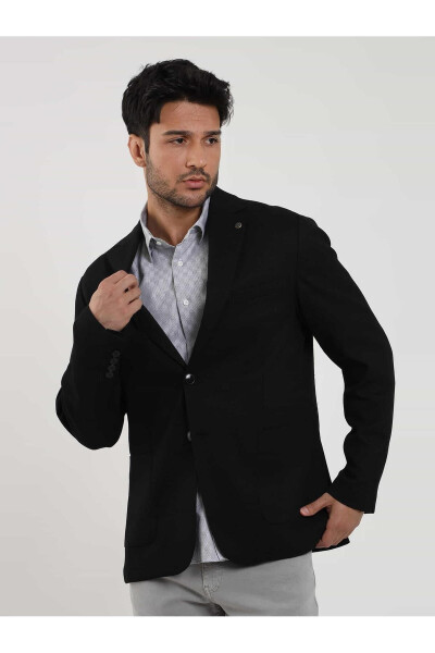 Black Men's Slim Fit Armored Casual Single Breasted Jacket - 97170 - 1