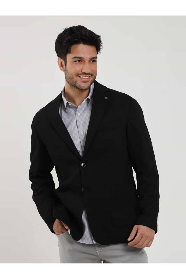 Black Men's Slim Fit Armored Casual Single Breasted Jacket - 97170 - 3