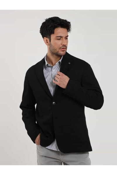 Black Men's Slim Fit Armored Casual Single Breasted Jacket - 97170 - 5