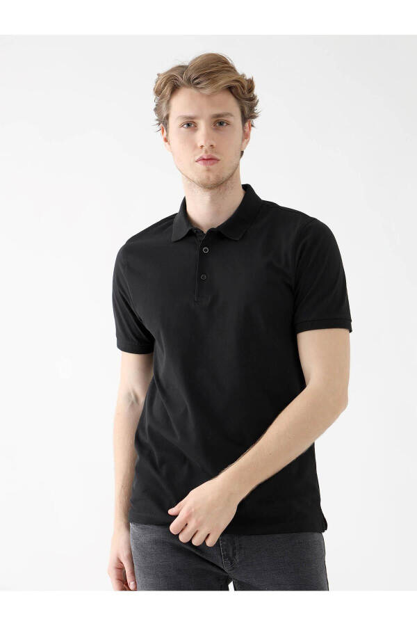 Black Men's Slim Fit Plain Polo T-Shirt - 1