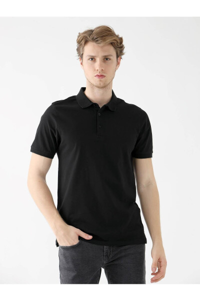 Black Men's Slim Fit Plain Polo T-Shirt - 3