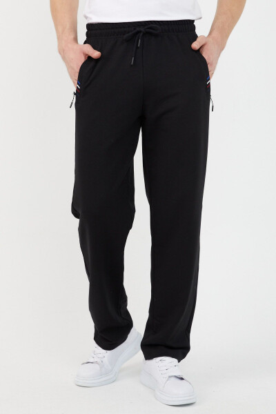 Black Men's Zippered Sweatpants - 1