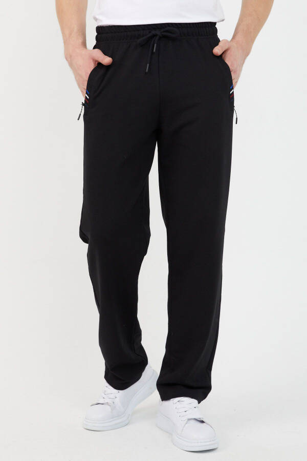 Black Men's Zippered Sweatpants - 1