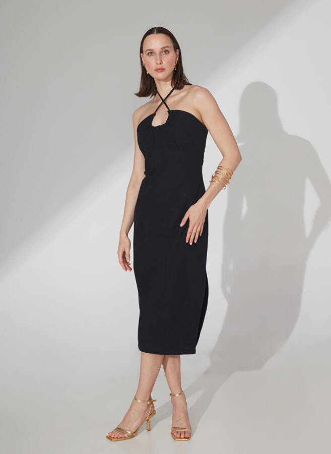 Black midi dress for women - 1