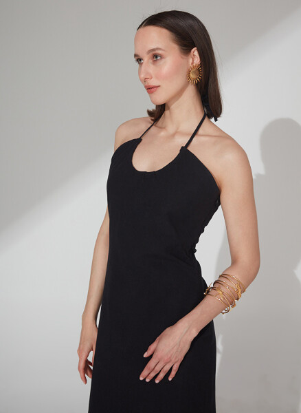 Black midi dress for women - 2