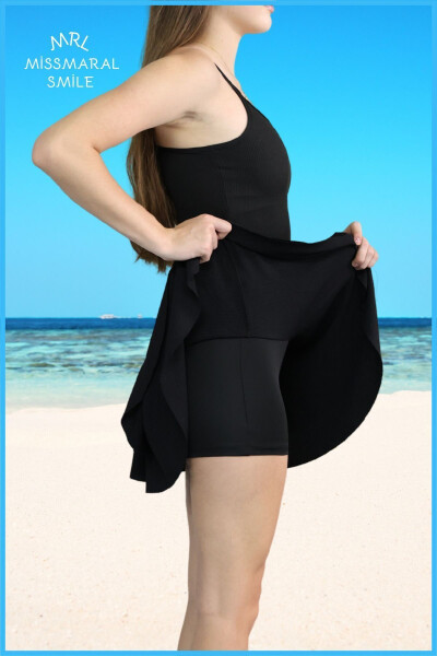 Black Mykonos Skirt with Shorts Pool-Sea Sports And Everyday Use Skirt With Shorts 4101 - 4