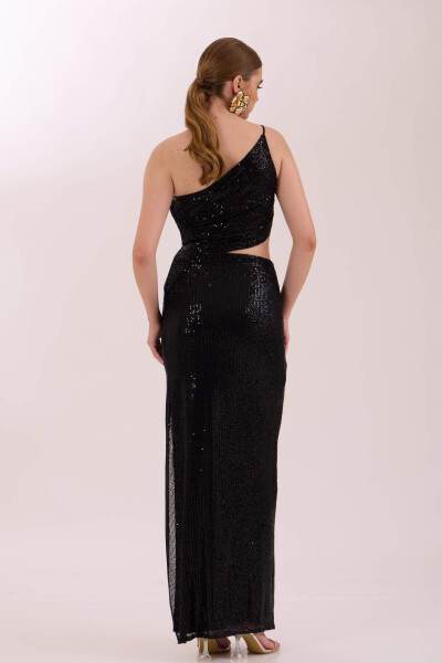 Black one-shoulder sequin evening dress - 5