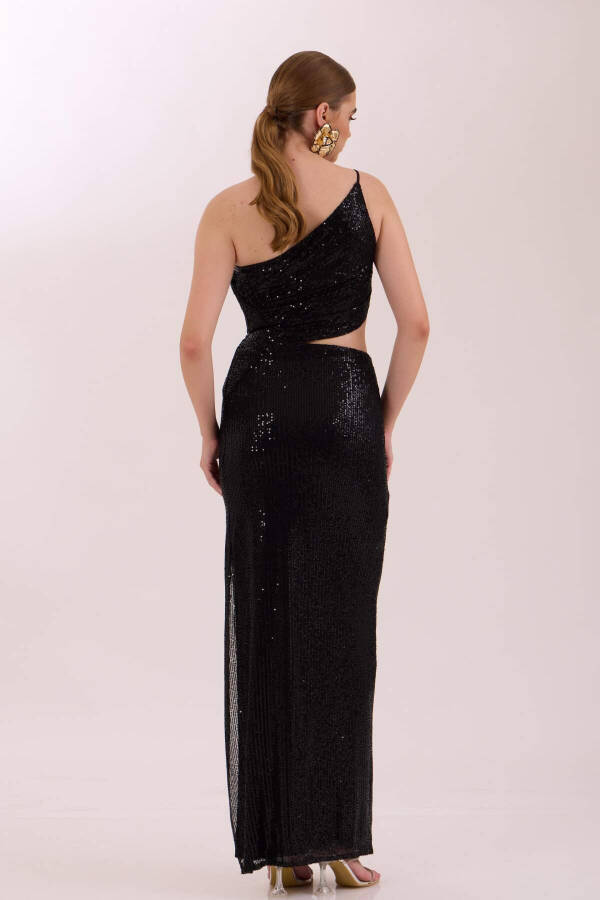 Black one-shoulder sequin evening dress - 5