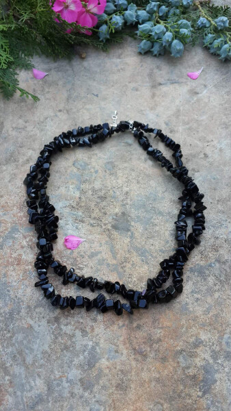 Black Onyx Natural Stone Short and Long Necklace for Women - 1