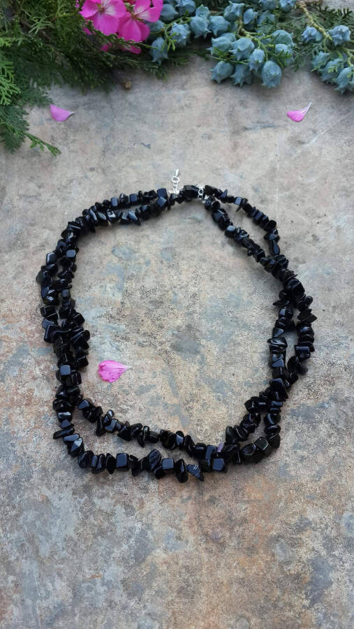 Black Onyx Natural Stone Short and Long Necklace for Women - 4