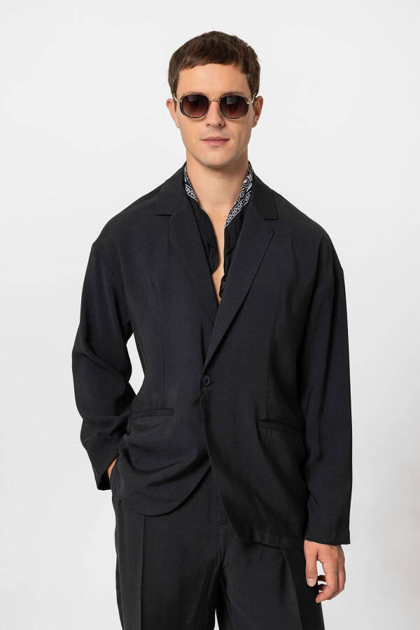 Black Oversized Unlined Men's Blazer Jacket - 13