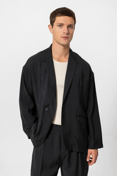 Black Oversized Unlined Men's Blazer Jacket - 15