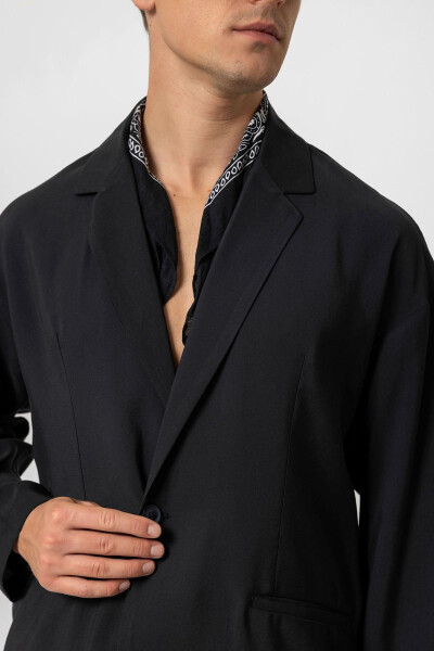 Black Oversized Unlined Men's Blazer Jacket - 17