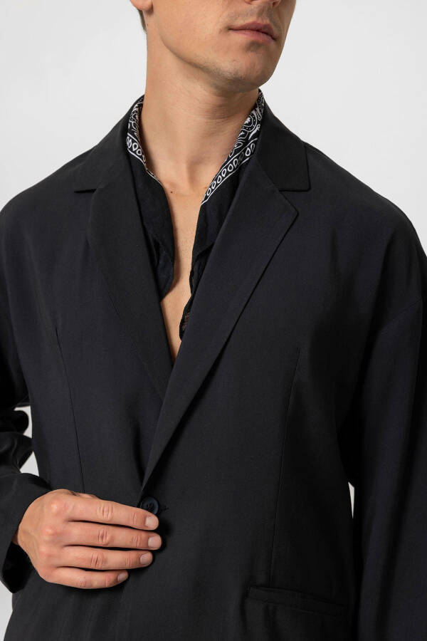 Black Oversized Unlined Men's Blazer Jacket - 5