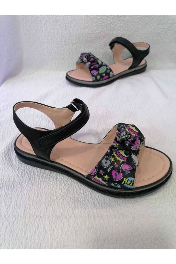 Black Padded Sole Girl Sandals - 15