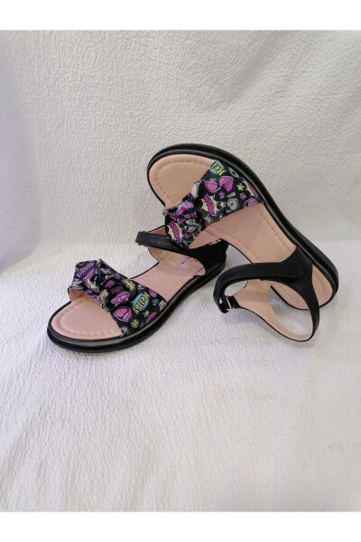 Black Padded Sole Girl Sandals - 2