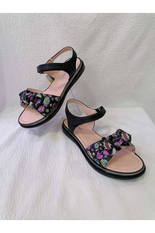 Black Padded Sole Girl Sandals - 3