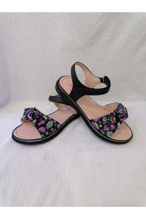 Black Padded Sole Girl Sandals - 5