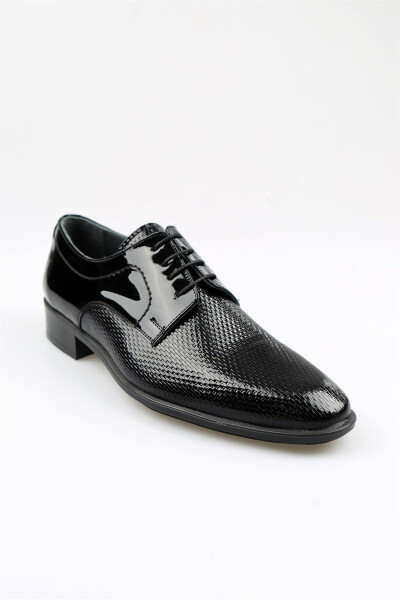 Black Patent Leather Lace-Up Men's Classic Shoes - 2