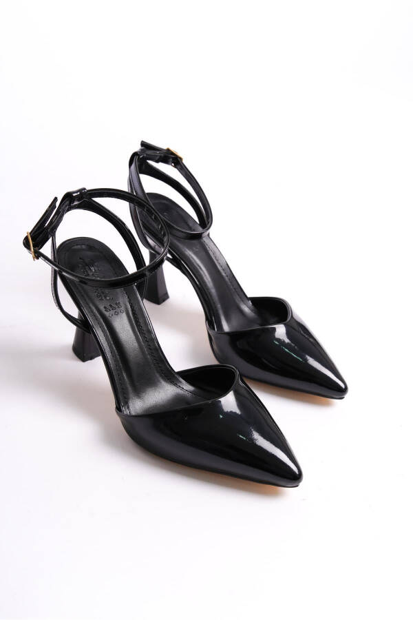 Black Patent Leather Women's High Heel Shoes Pointed Toe Buckle - 11