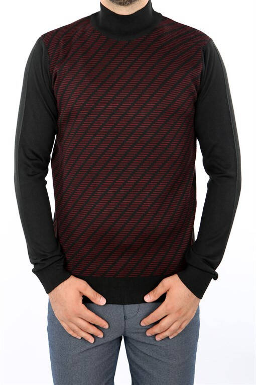 Black Patterned Classic Fit Half Turtleneck Knitwear - 1