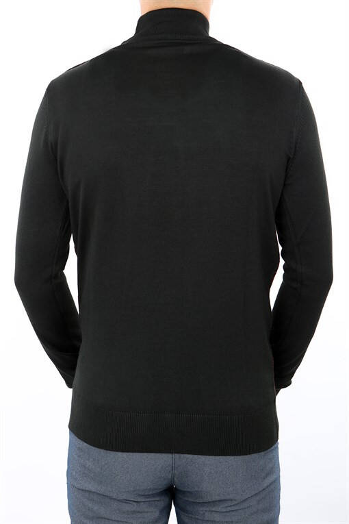 Black Patterned Classic Fit Half Turtleneck Knitwear - 3