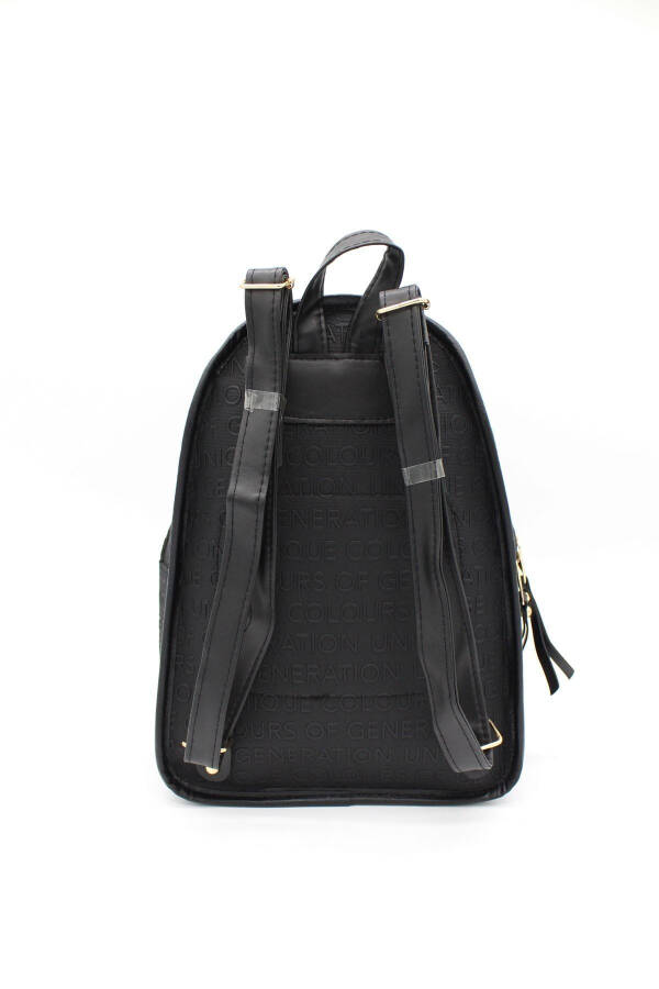 Black Patterned Pocket Detail Backpack - 16