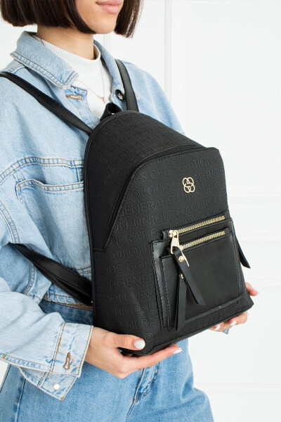 Black Patterned Pocket Detail Backpack - 2