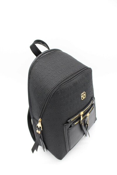 Black Patterned Pocket Detail Backpack - 7