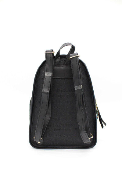 Black Patterned Pocket Detail Backpack - 8