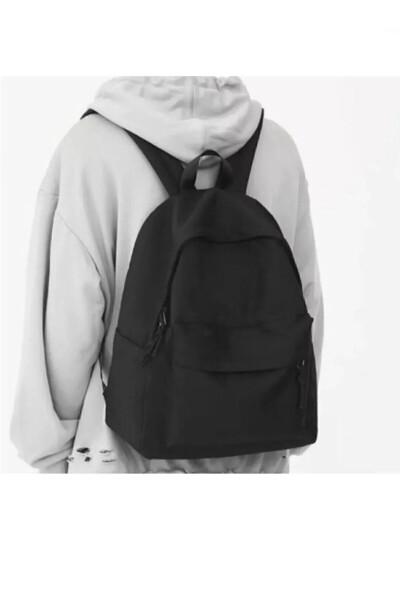 Black Plain Black Unisex Laptop School Course Camp Travel Trip Daily Use Backpack - 3