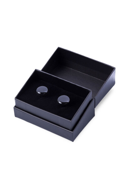 Black Plain Round Cufflinks - 5