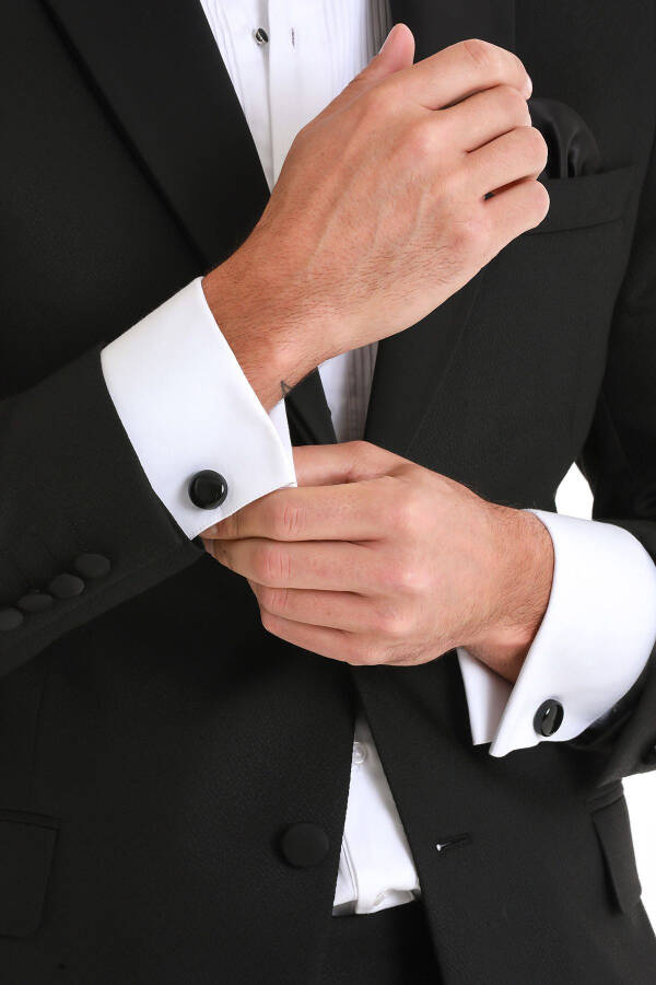 Black Plain Round Cufflinks - 7