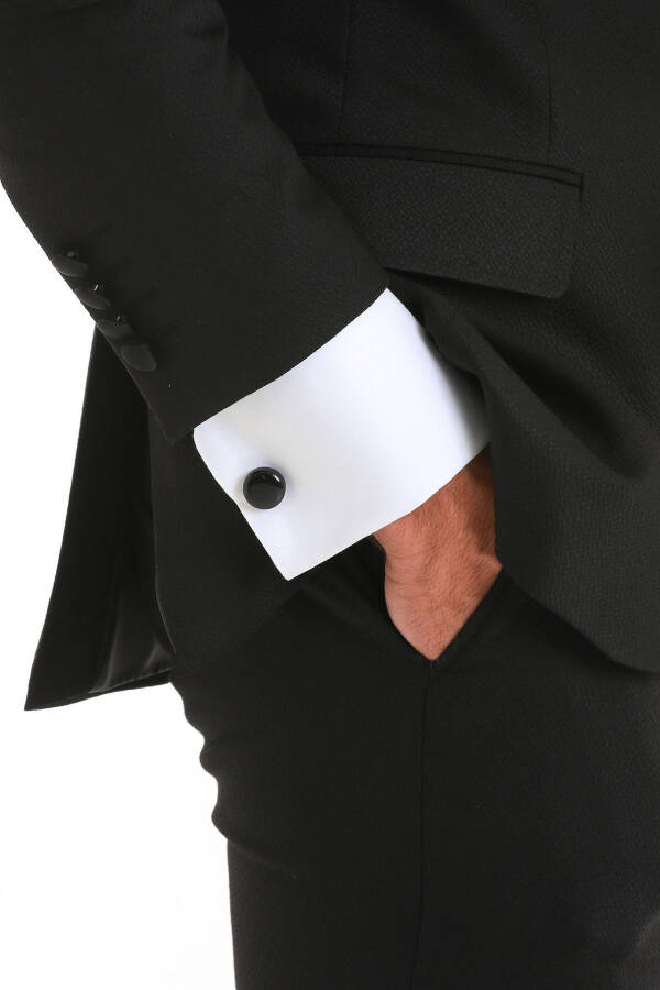 Black Plain Round Cufflinks - 2