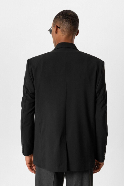 Black Pocket Flap Double Breasted Men's Blazer Jacket - 5