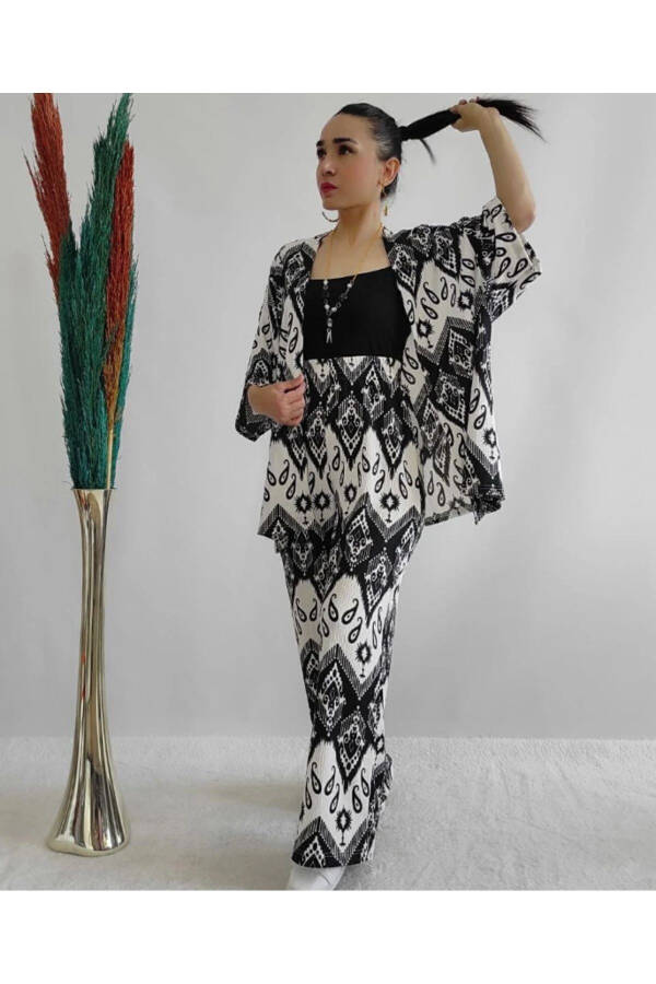 Black Printed Two-Piece Kimono Set (Relaxed Fit) - 13