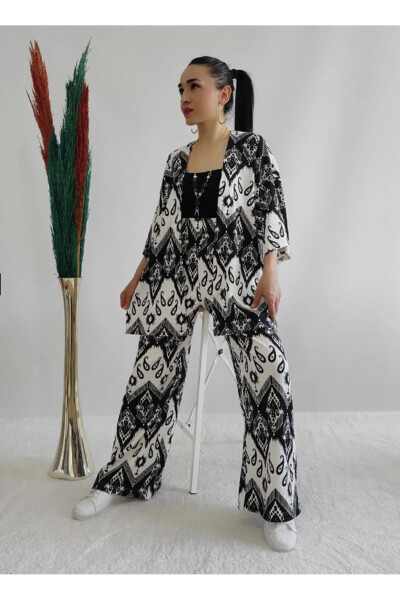 Black Printed Two-Piece Kimono Set (Relaxed Fit) - 15