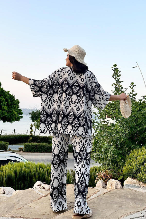 Black Printed Two-Piece Kimono Set (Relaxed Fit) - 3