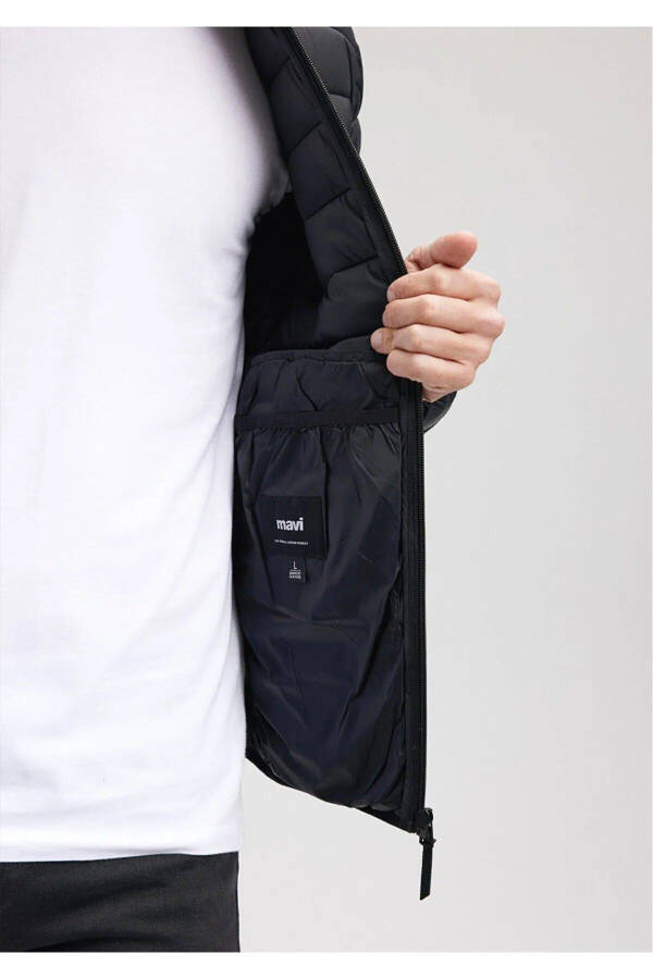 Black Puffer Jacket with Stand Collar - 3