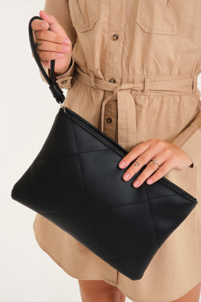 Black Quilted Leather Clutch Handbag - 5