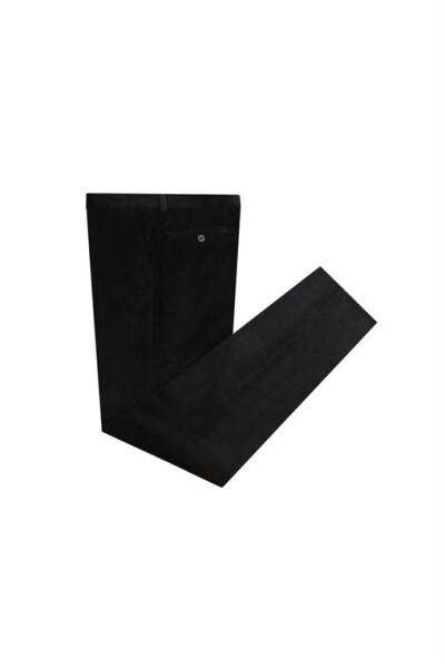 Black, regular fit, 5 pocket men's velvet trousers. - 1